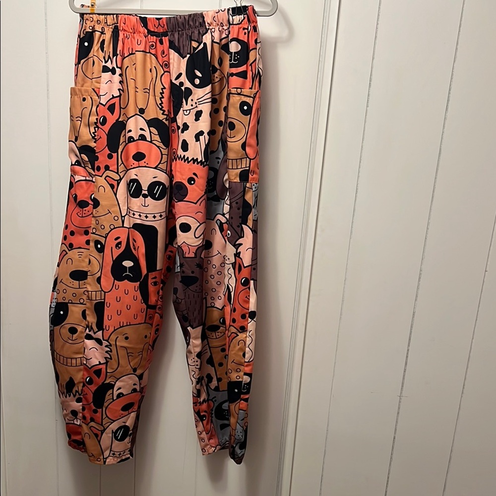 Handmade Colorful Dog Print Jogger Pants XL
